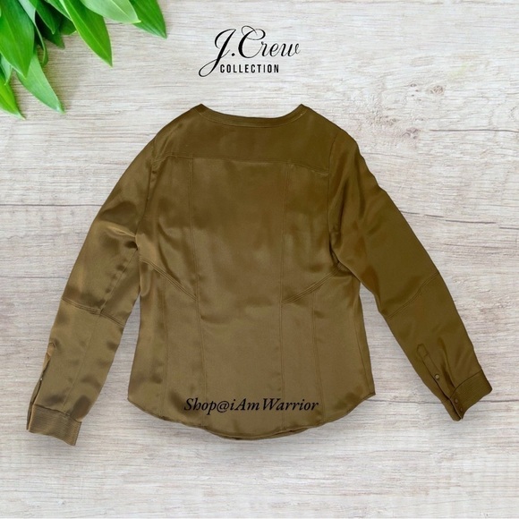 J.Crew Collection olive/brown luxe silk asymmetrical zip top *shop@iamwarrior - Picture 6 of 10